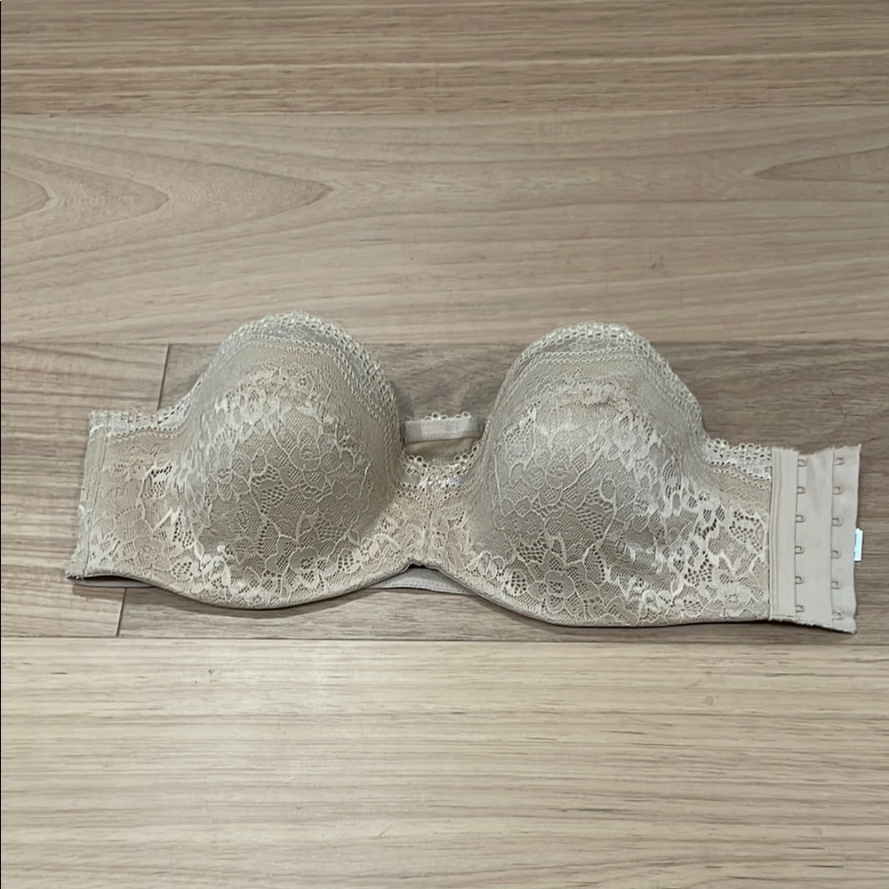 Nude Lace Full Coverage Strapless Bra with Underwire